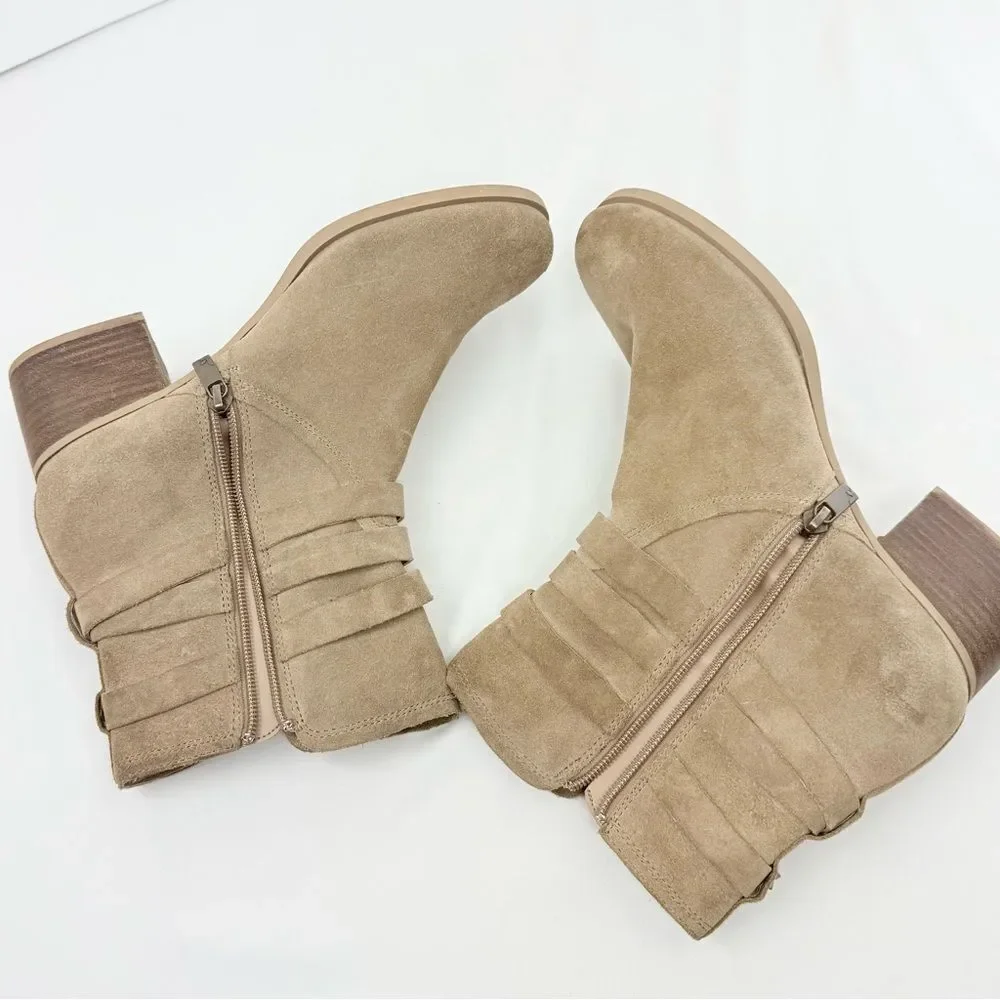 Kookaburra by UGG KENZ Taupe Suede Wrap Tassel Strap Heeled Ankle Boots
